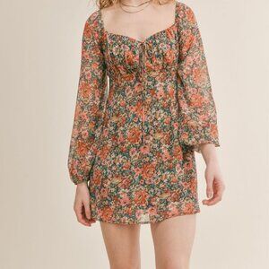 Women's Feminine Floral Mini Dress | Green Multi